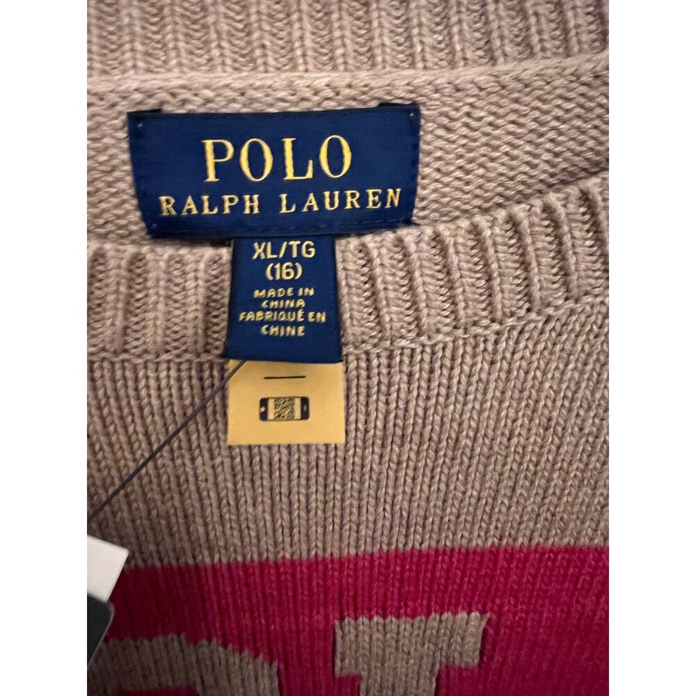 Polo Ralph Lauren Varsity Intarsia Logo Knit Sweater Girls XL(16) Preppy Classic - Picture 4 of 7